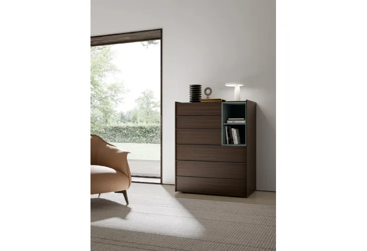 Cassettiera Stream in melaminico effetto legno con vani a giorno in laccato opaco di Adok