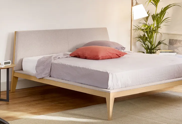 Letto Bel finitura legno Sega Oak rivestita testiera tessuto Melange di Treku