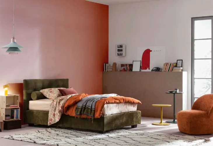 Letto Singolo in tessuto Max Capitonné con contenitore di Twils