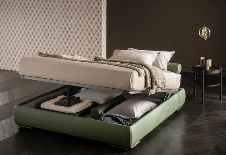 Letto Soul Sommier imbottito in pelle con box contenitore di Altrenotti