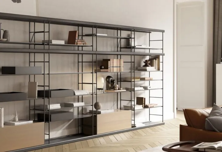 Libreria Bost finitura Walnut e Kai Black di Treku