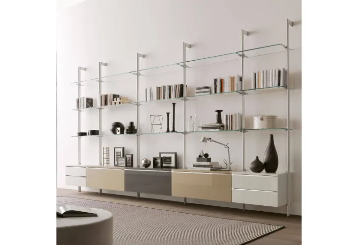 Libreria Dublino in metallo, vetro e laccato lucido di Ponti Terenghi