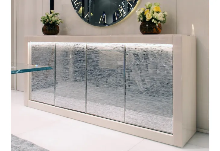 Madia con struttura in legno laccato lucido con ante in vetro decorato e illuminazione a LED Dune Credenza Luce di Reflex
