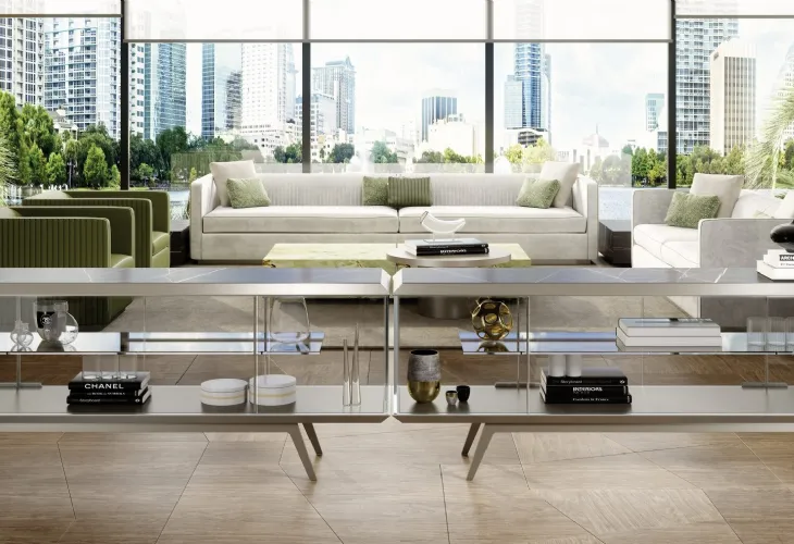Madia in vetro con top in MarmoReflex e basamento in metallo London Buffet di Reflex