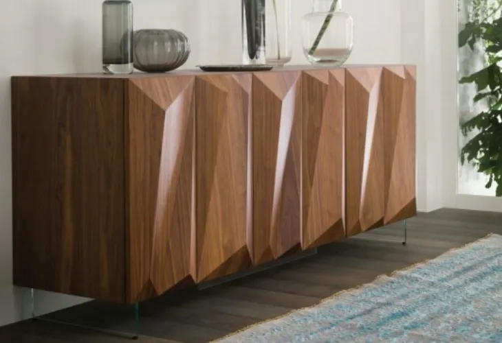Madia di design in legno con piedini in vetro trasparente Quartz Buffet di Reflex