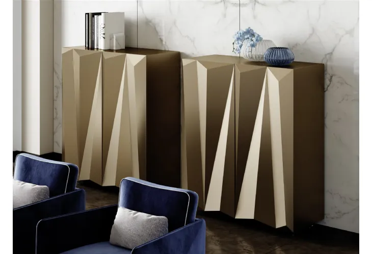 Madia Alta di design in legno laccato opaco finitura Ottone Quartz Buffet di Reflex