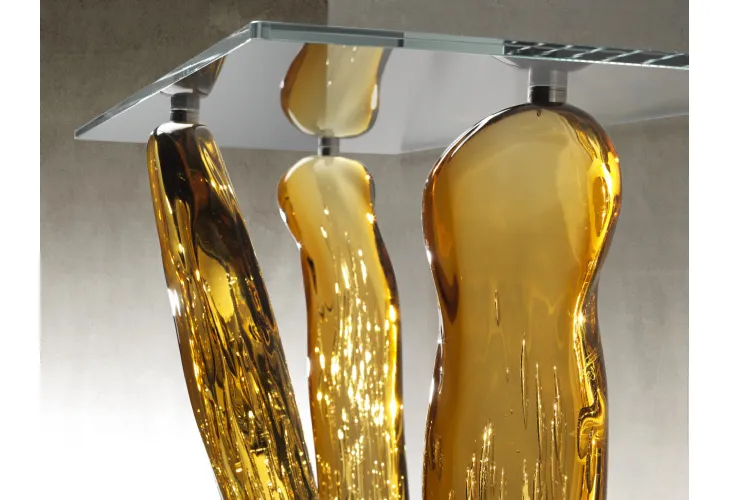 Consolle con gambe in vetro di Murano e top in vetro extrachiaro trasparente Sassi di Reflex