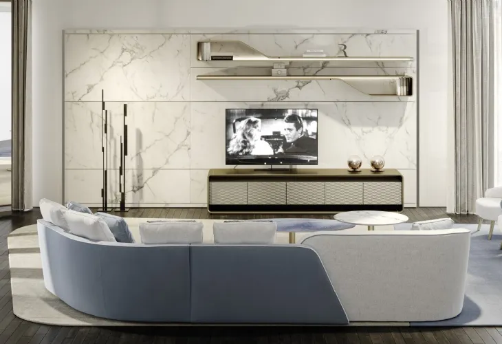 Mobile Porta Tv in vetro verniciato con boiserie in marmo System 01 di Reflex