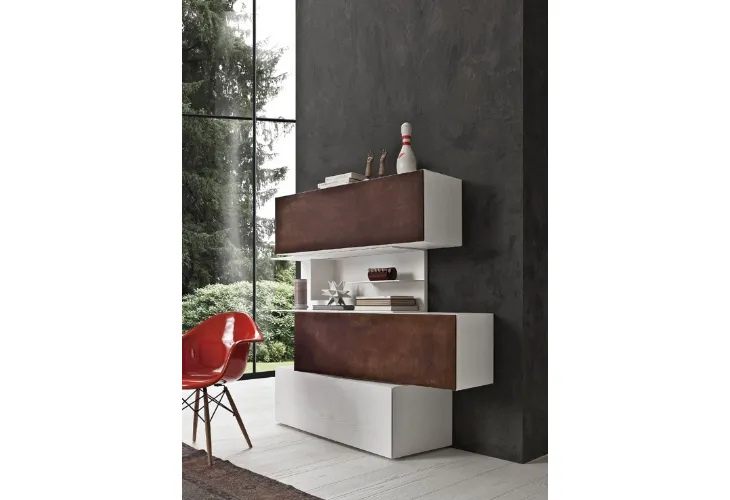 Parete Attrezzata InclinART 06 in laccato metallico e melaminico di Presotto