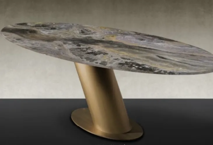 Tavolo ovale con piano in marmo Tau Steel di Reflex