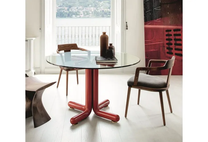 Tavolo moderno con base in laccato brillante Tondo di Porada