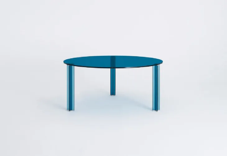 Tavolo rotondo XT in cristallo blu di Glas Italia