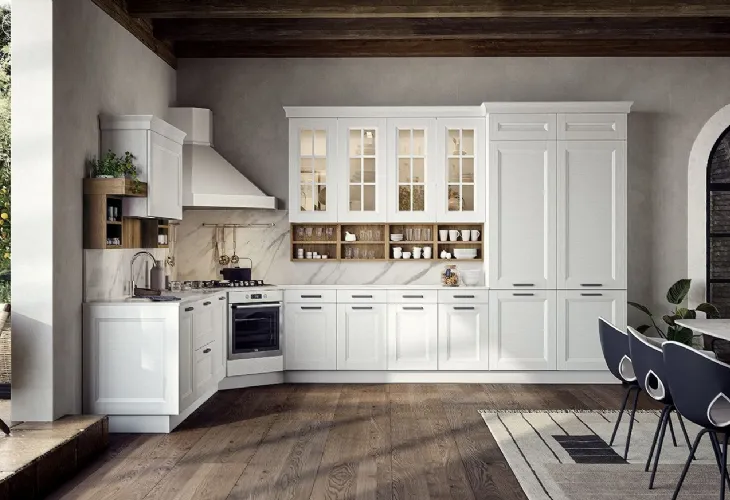 Cucina Moderna angolare Asia in materico laccato bianco segnale di Forma la cucina