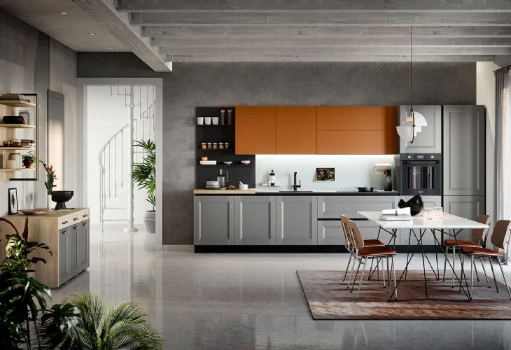 Cucina Moderna lineare Asia in materico laccato grigio e laccato opaco cuoio medio di Forma la cucina