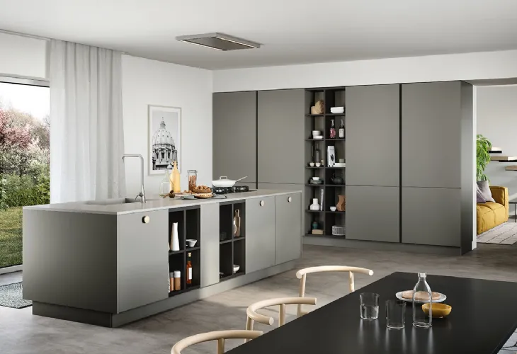 Cucina Moderna lineare Trend in laccato opaco ardesia r top in cemento perlato di Forma la cucina