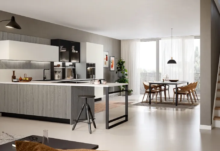 Cucina Moderna angolare Trend Linea in finitura rovere grey e fenix bianco kos di Forma la cucina