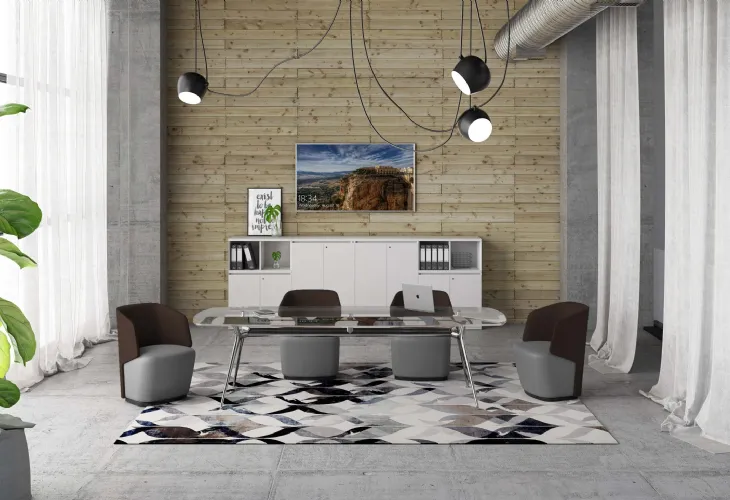 Scrivania operativa P016 - Manager in vetro di Estel